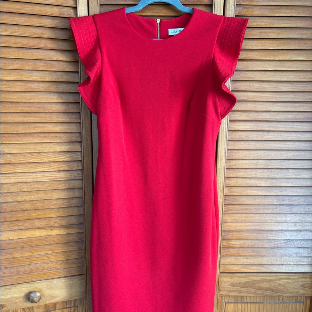 Calvin Klein Red Ruffle Sleeve Dress